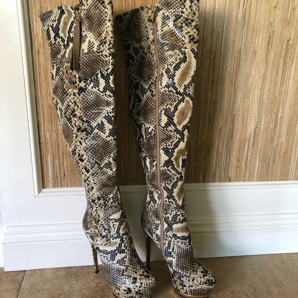thigh high python boots
